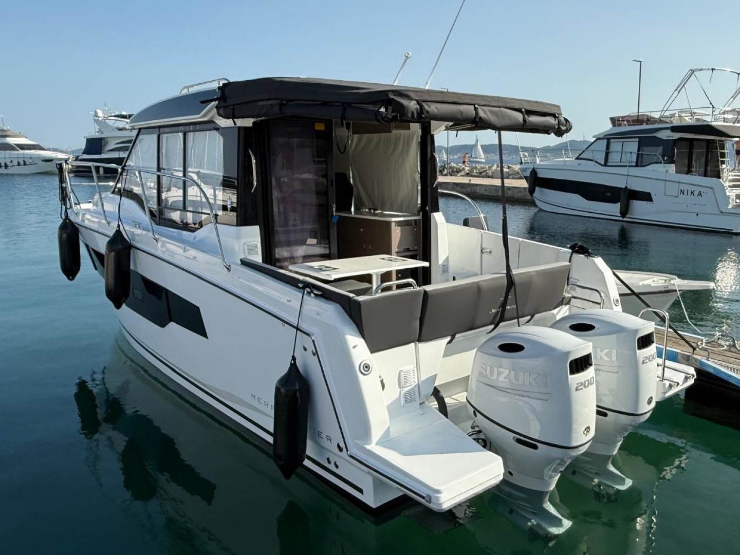 Jeanneau Merry Fisher 895 Serie 2 NIRVANA eco solar motor yacht charter at Borik Marina, Zadar