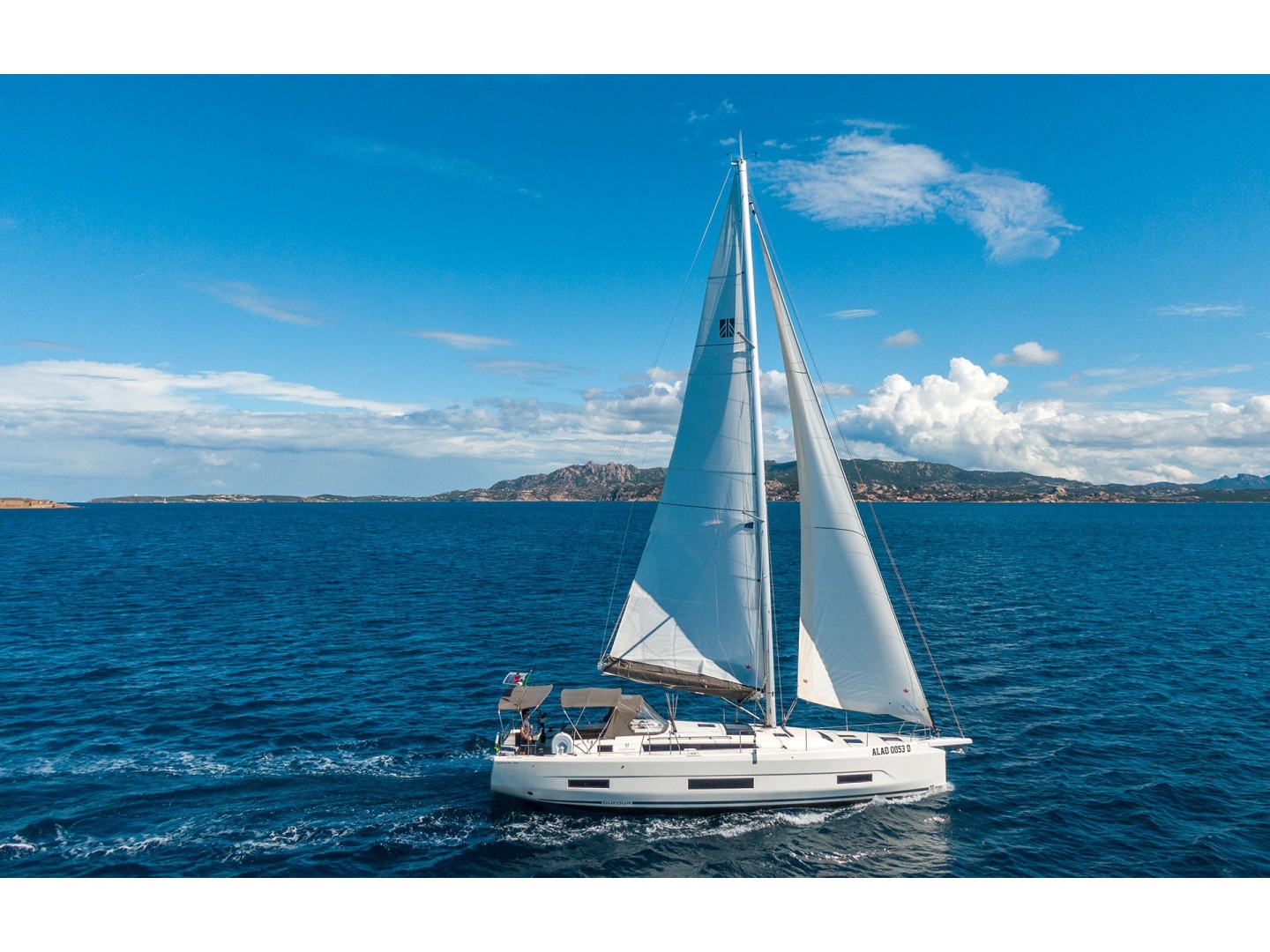 Dufour 470 eco solar sailboat charter in Cannigione, Italy