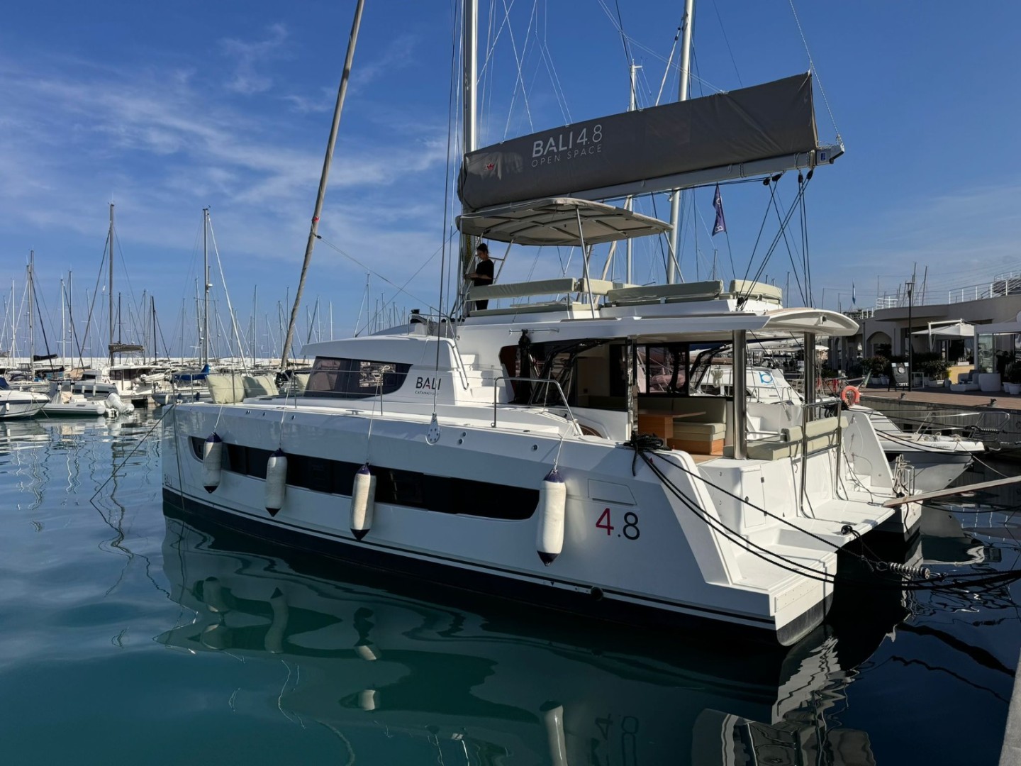 Bali 4.8 Silver Dolphin eco solar catamaran charter in Capo d'Orlando, Italy