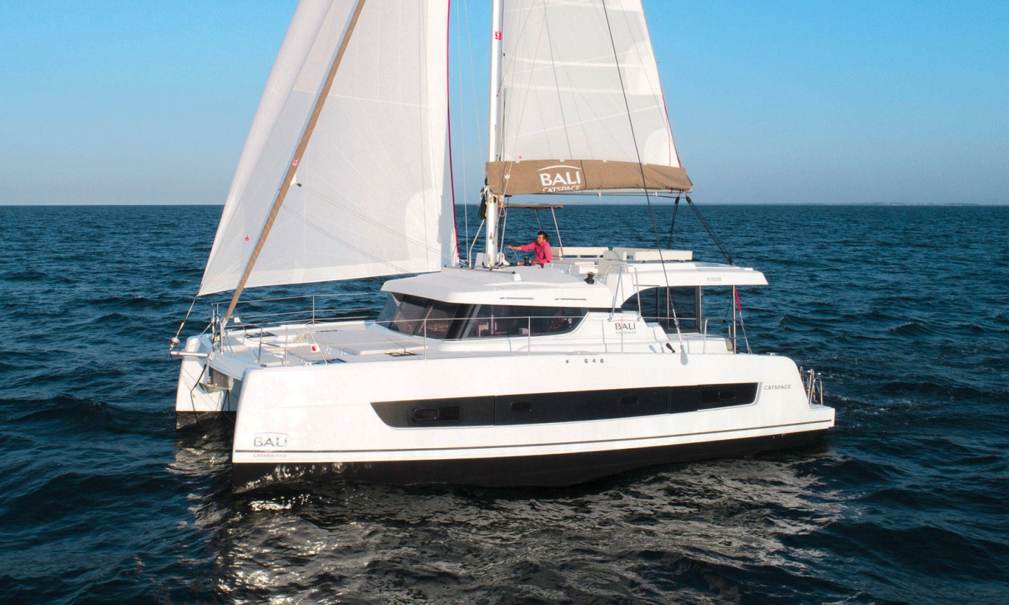 Bali Catspace Voile eco solar catamaran charter in Benitses, Greece