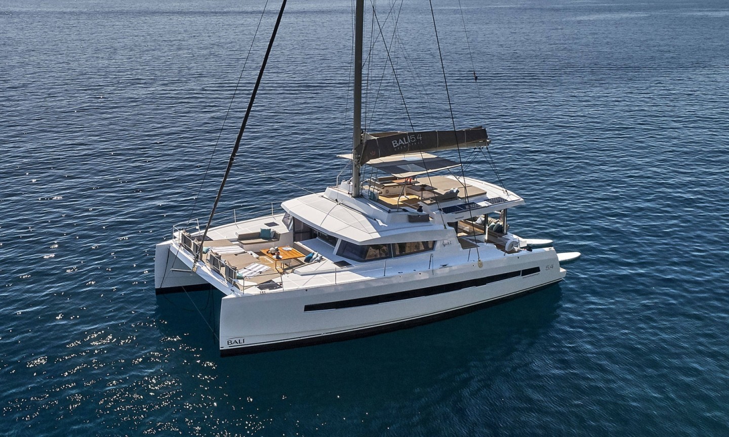 Bali 5.4 MIM OCEAN 1 eco solar catamaran charter in Port d'Andratx, Spain