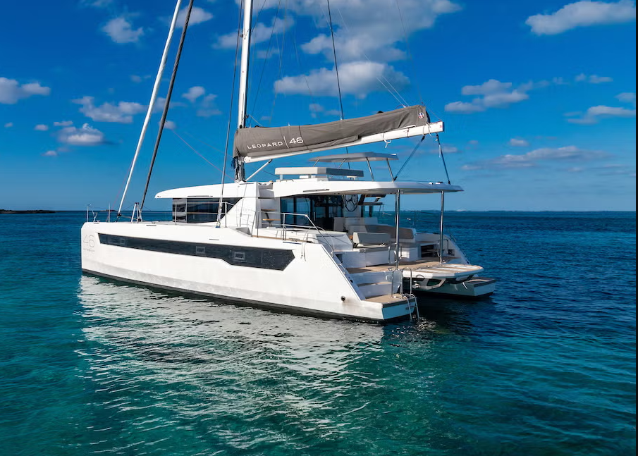 Leopard 46 eco solar catamaran charter at Marina di Portorosa, Furnari