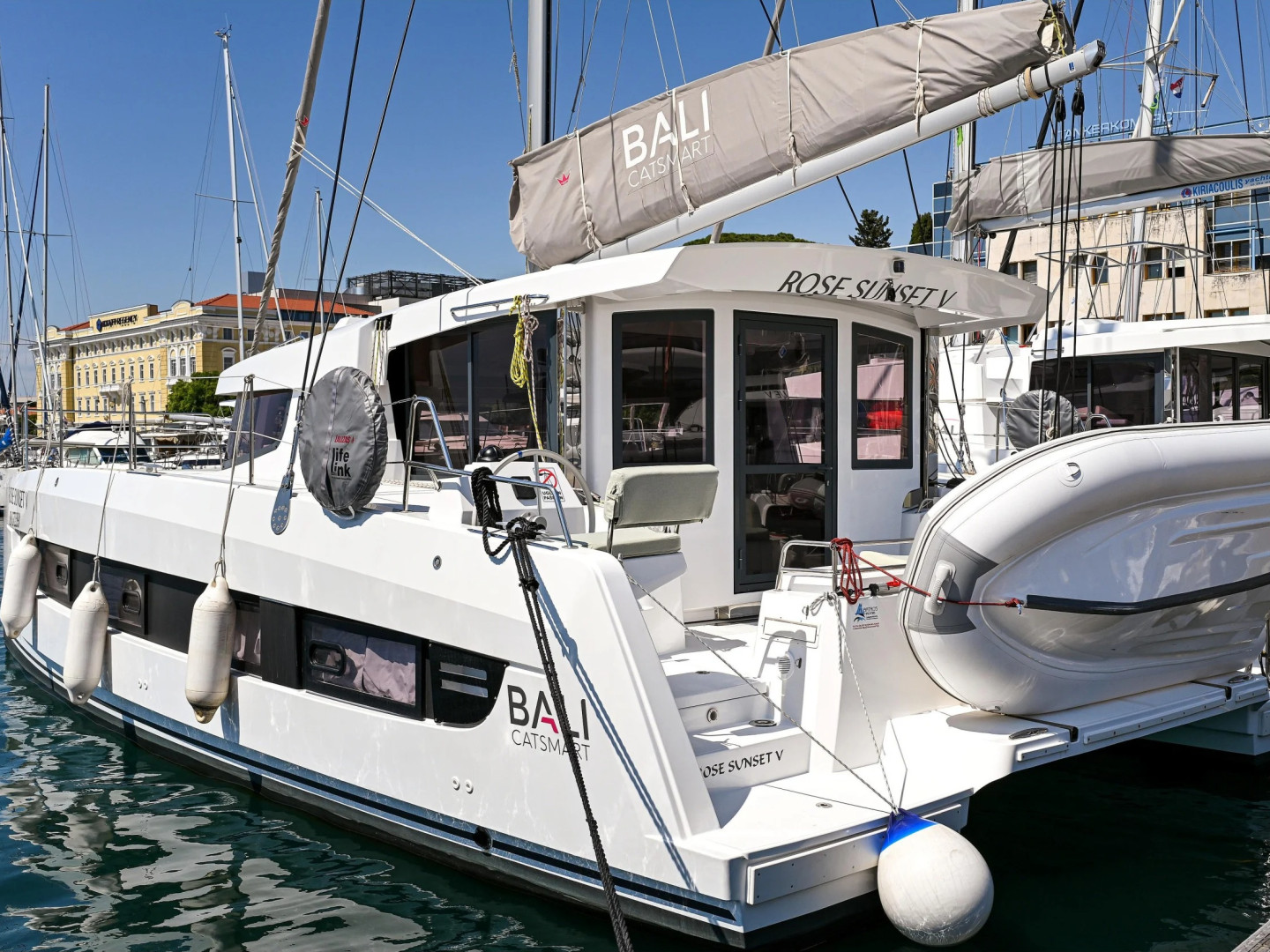 Bali Catsmart Rose Sunset V eco solar catamaran charter in Tivat, Montenegro