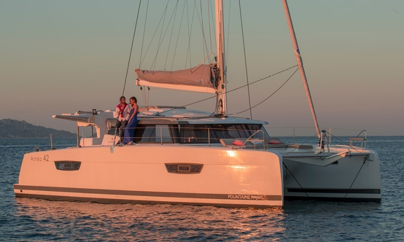 Fountaine Pajot Astrea 42 eco solar catamaran charter at Hodge's Creek Marina, Parham Town