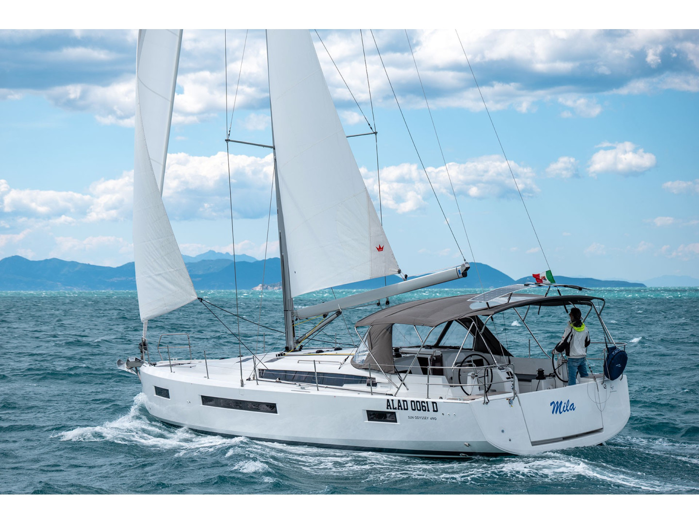 Jeanneau Sun Odyssey 490 eco solar sailing yacht charter at Marina di Scarlino, Puntone, Italy