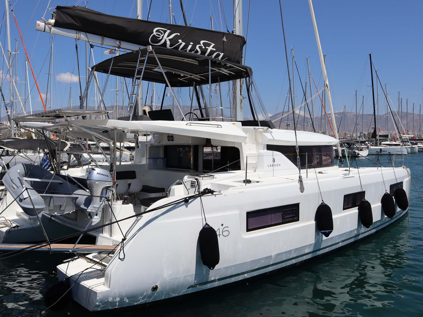 Lagoon 46 eco solar catamaran charter in Alimos, Greece