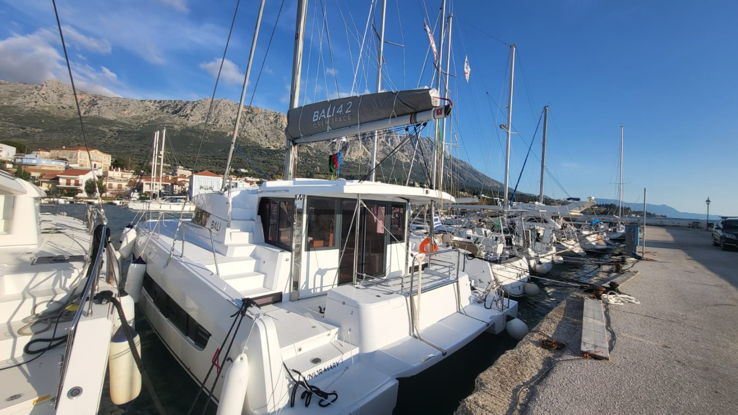 Bali 4.2 eco solar catamaran charter in Pálairos, Greece